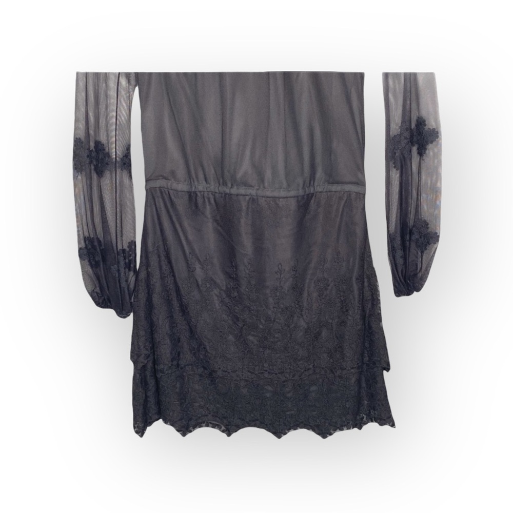 new Chaser ✶ Vintage Inspired Mesh + Lace Off Shouder Mini Dress ✶ Black XS ✶ - Picture 10 of 16